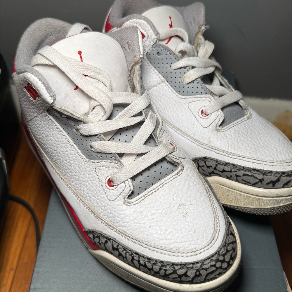 Jordan Kids White and Gray Sneakers with Red Accents